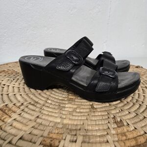 Dankso Black Leather Strappy Slip On Sandals 10-10.5